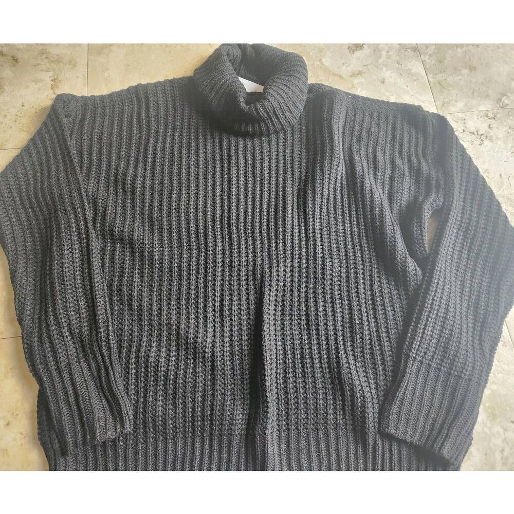 S3 La Miel Black one side Shoulder Cut Out cowl neck ribbed sweater NWT